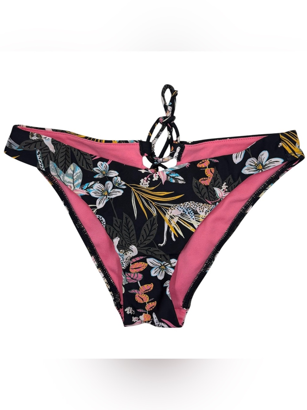 No Boundaries Tropical Wildcat Hi Leg Cheeky Keyhole Bikini Bottom Black S Women